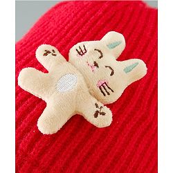 Babyhug Woollen Cap with Kitty Applique - Red