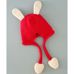 Babyhug Woollen Cap with Kitty Applique - Red