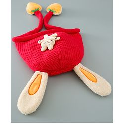 Babyhug Woollen Cap with Kitty Applique - Red