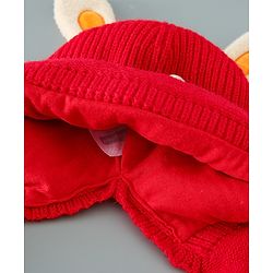 Babyhug Woollen Cap with Kitty Applique - Red