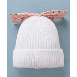 Babyhug Woollen Cap Bow Design Medium Size - White