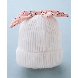 Babyhug Woollen Cap Bow Design Medium Size - White