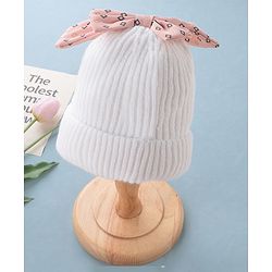Babyhug Woollen Cap Bow Design Medium Size - White