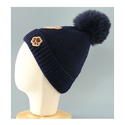 Babyhug Woollen Cap With Teddy Embroidery Blue - Diameter 10.5 cm