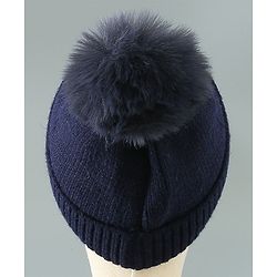 Babyhug Woollen Cap With Teddy Embroidery Blue - Diameter 10.5 cm