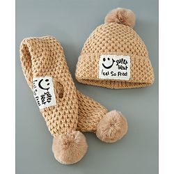 Babyhug Woolen Cap & Muffler Set Brown - Diameter 11.5 cm