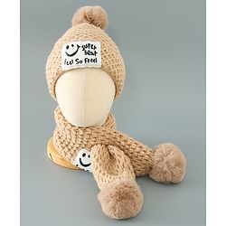 Babyhug Woolen Cap & Muffler Set Brown - Diameter 11.5 cm