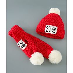 Babyhug Woolen Cap & Muffler Set Brown - Diameter 11.5 cm