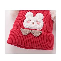 Babyhug Woollen Cap With Bear Face Applique - Red