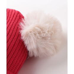 Babyhug Woollen Cap With Bear Face Applique - Red