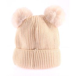 Babyhug Woollen Cap With Bear Face Applique - Beige
