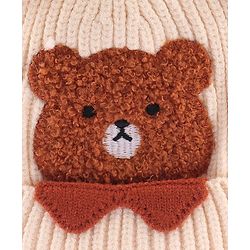 Babyhug Woollen Cap With Bear Face Applique - Beige