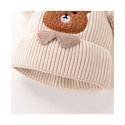 Babyhug Woollen Cap With Bear Face Applique - Beige