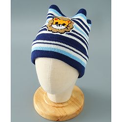 Babyhug Woollen Cap With Stripes & Lion Design - Multicolor