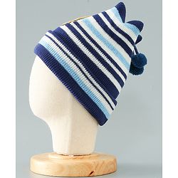 Babyhug Woollen Cap With Stripes & Lion Design - Multicolor