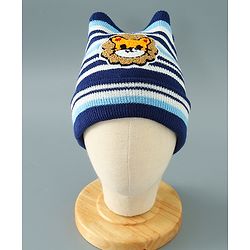 Babyhug Woollen Cap With Stripes & Lion Design - Multicolor