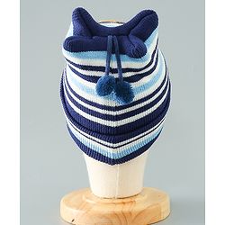 Babyhug Woollen Cap With Stripes & Lion Design - Multicolor
