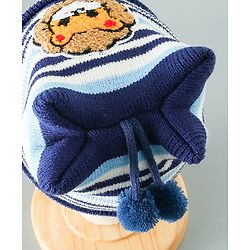 Babyhug Woollen Cap With Stripes & Lion Design - Multicolor