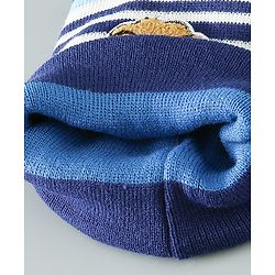 Babyhug Woollen Cap With Stripes & Lion Design - Multicolor