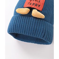 Babyhug Pom Pom Woollen Cap Teddy Applique - Blue