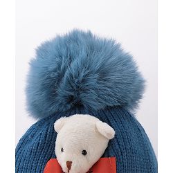 Babyhug Pom Pom Woollen Cap Teddy Applique - Blue