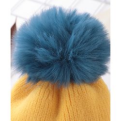 Babyhug Pom Pom Woolen Cap Cartoon Design - Blue & Yellow