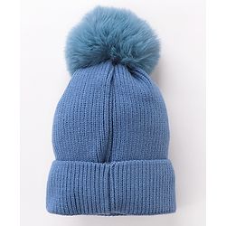 Babyhug Pom Pom Woollen Cap Smiley Embroidery - Blue