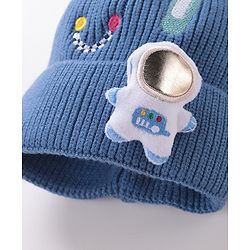 Babyhug Pom Pom Woollen Cap Smiley Embroidery - Blue