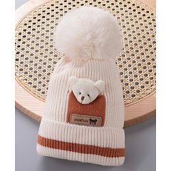 Babyhug Woolen Cap With Pom Pom Beige - Diameter 12.5 cm