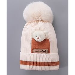 Babyhug Woolen Cap With Pom Pom Beige - Diameter 12.5 cm