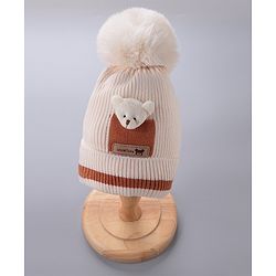 Babyhug Woolen Cap With Pom Pom Beige - Diameter 12.5 cm