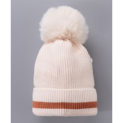 Babyhug Woolen Cap With Pom Pom Beige - Diameter 12.5 cm