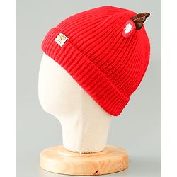 Babyhug Woollen Cap With Reindeer Design - Red