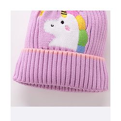 Babyhug Pom Pom Woolen Cap Unicorn Design - Purple