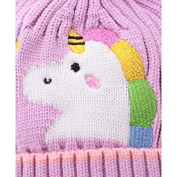 Babyhug Pom Pom Woolen Cap Unicorn Design - Purple