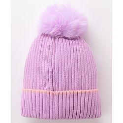 Babyhug Pom Pom Woolen Cap Unicorn Design - Purple