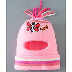 Babyhug Woollen Cap With Bee Design - Pink
