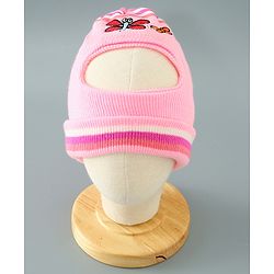 Babyhug Woollen Cap With Bee Design - Pink