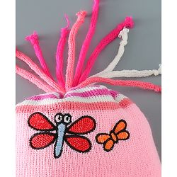 Babyhug Woollen Cap With Bee Design - Pink