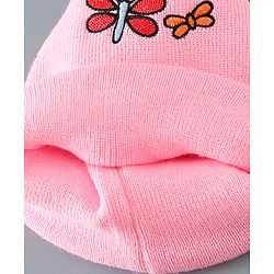 Babyhug Woollen Cap With Bee Design - Pink