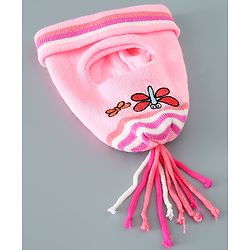 Babyhug Woollen Cap With Bee Design - Pink