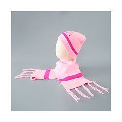 Babyhug Woollen Floral Design Caps & Gloves Set With Muffler - Pink