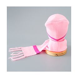 Babyhug Woollen Floral Design Caps & Gloves Set With Muffler - Pink