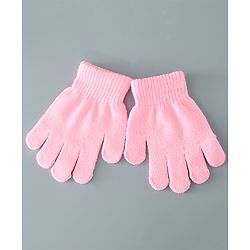 Babyhug Woollen Floral Design Caps & Gloves Set With Muffler - Pink