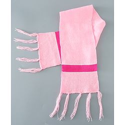 Babyhug Woollen Floral Design Caps & Gloves Set With Muffler - Pink