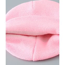 Babyhug Woollen Floral Design Caps & Gloves Set With Muffler - Pink