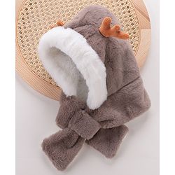 Babyhug Woollen Cap Reindeer Design - Grey