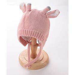 Babyhug Woollen Cap With Giraffe 3D Ear-  Pink