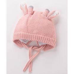 Babyhug Woollen Cap With Giraffe 3D Ear-  Pink