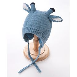 Babyhug Woollen Cap With Giraffe 3D Ear-  Blue